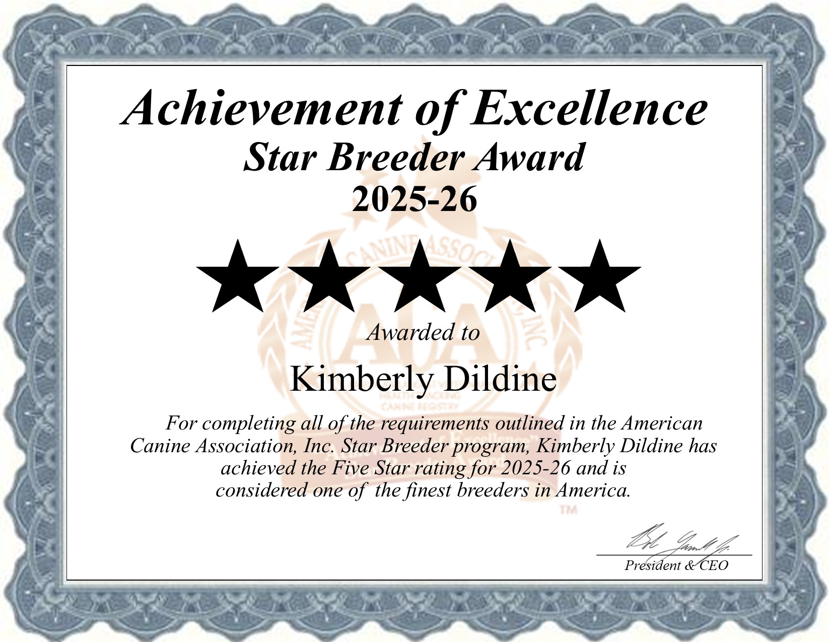 Kimberly, Dildine, dog, breeder, star, certificate, Kimberly-Dildine, Willow Springs, MO, Missouri, puppy, dog, kennels, mill, puppymill, usda, 5-star, aca, ica, registered, Italian Greyhound